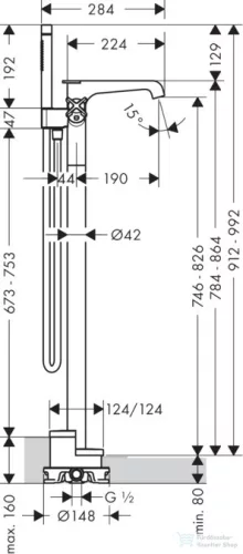 Hansgrohe AXOR CITTERIO E szabadon álló termosztátos kádcsaptelep, króm 36416000