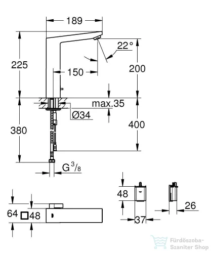 Grohe EUROCUBE E elektromos mosdócsaptelep 1/2″, keverőegységgel,állítható hőmérséklet korlátozóval,Króm 36441000