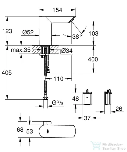 Grohe BAU COSMOPOLITAN E elektromos mosdó csaptelep,6V,Króm 36451000