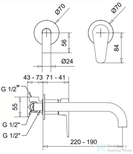 Bugnatese CENTURY Fal alatti mosdócsaptelep 22 cm kifolyóval króm színben, leeresztő nélkül, , leeresztő nélkül,  3646CR