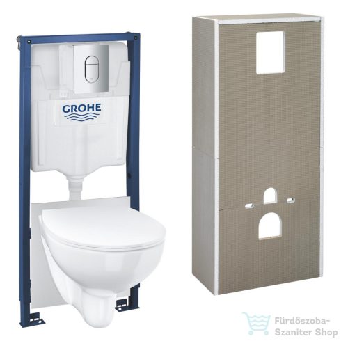 Grohe SOLIDO falra szerelhető WC szett, Bau Ceramic wc és soft close ülőkével, Grohe Arena króm nyomólappal 36531000