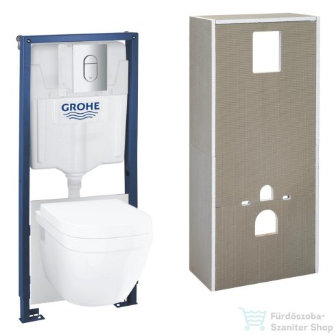 Grohe SOLIDO falra szerelhető WC szett, Euro Ceramic wc és soft close ülőkével, Grohe Arena króm nyomólappal 36533000