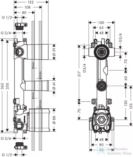 Hansgrohe Alaptest falsík alatti termosztátos modul 38 x 12, 2 fogyasztóhoz 36701180
