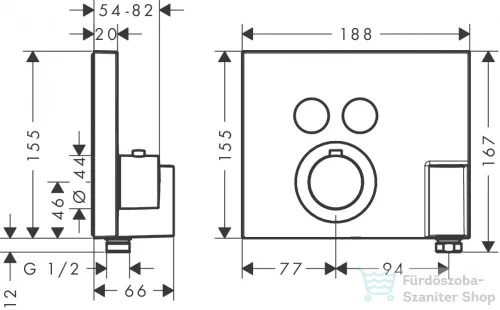 Hansgrohe Axor ShowerSelect Square termosztátos falsík alatti csaptelep 2 fogyasztóhoz, beépített Fixfittel és Porter szettel 36712000