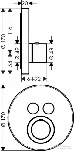 Hansgrohe Axor ShowerSelect Round falsík alatti termosztátos csaptelep 2 fogyasztóhoz,króm 36723000