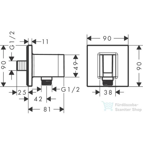 Hansgrohe AXOR SHOWERSOLUTIONS Porter Square zuhanytartó gégecső csatlakozóval,szálcsiszolt arany hatású 36734250