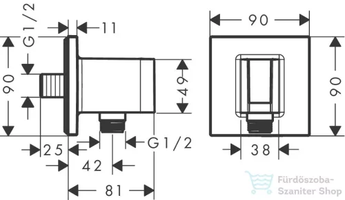 Hansgrohe AXOR SHOWERSOLUTIONS Porter Square zuhanytartó gégecső csatlakozóval,polírozott fekete króm 36734330