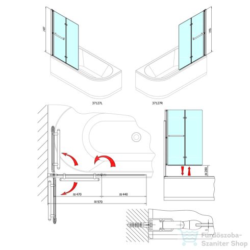 Sapho POLYSAN Odessa 97 teleszkópos kádparaván csiszolt alumínium kerettel 37127