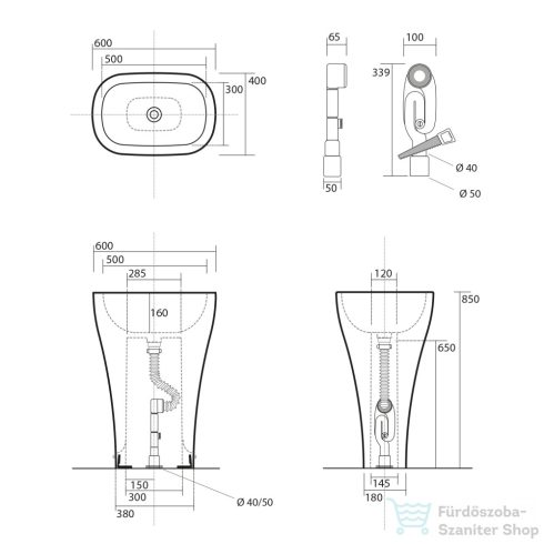 Sapho KERASAN AQUATECH szabadon álló mosdó 60x85x40cm 374201