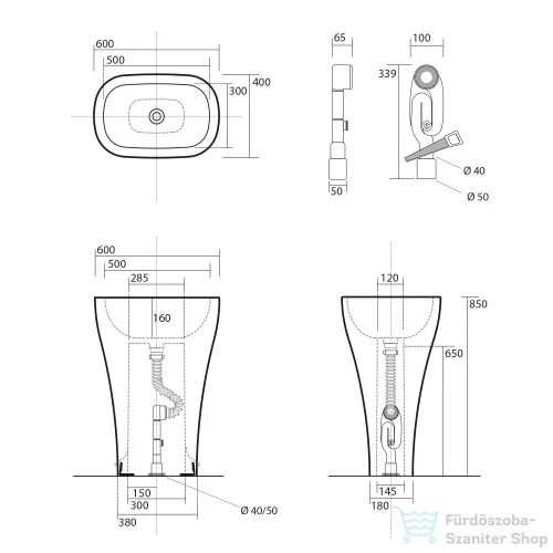 Sapho KERASAN AQUATECH szabadon álló mosdó 60x85x40cm 374201