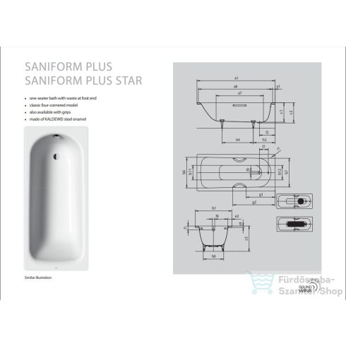 Kaldewei Saniform Plus 180x80 beépíthető acéllemez fürdőkád 375-1