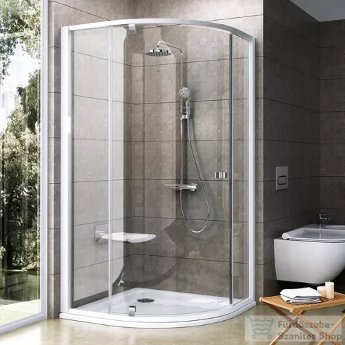 Ravak PIVOT PSKK3-80 80x80x190 cm-es íves zuhanykabin nyíló ajtóval,Fehér/Króm+Transparent,37644100Z1