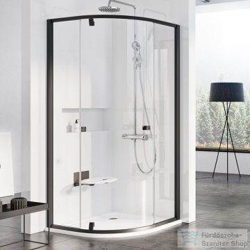   Ravak PIVOT PSKK3-90 90x90x190 cm-es íves zuhanykabin nyíló ajtóval,Fekete+Transparent,37677300Z1