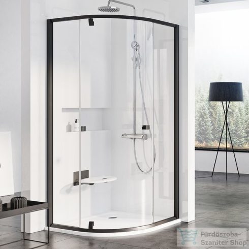 Ravak PIVOT PSKK3-90 90x90x190 cm-es íves zuhanykabin nyíló ajtóval,Fekete+Transparent,37677300Z1