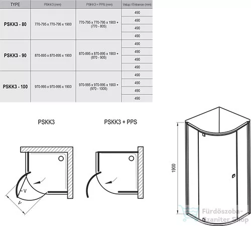 Ravak PIVOT PSKK3-90 90x90x190 cm-es íves zuhanykabin nyíló ajtóval,Króm+Transparent,37677C00Z1