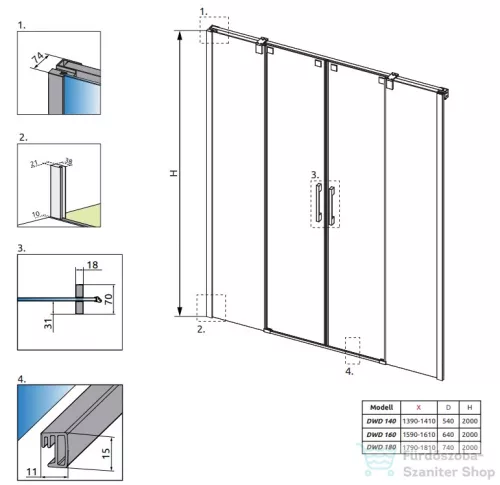Radaway Espera DWD 140 zuhanyajtó 380240-01+380224-01