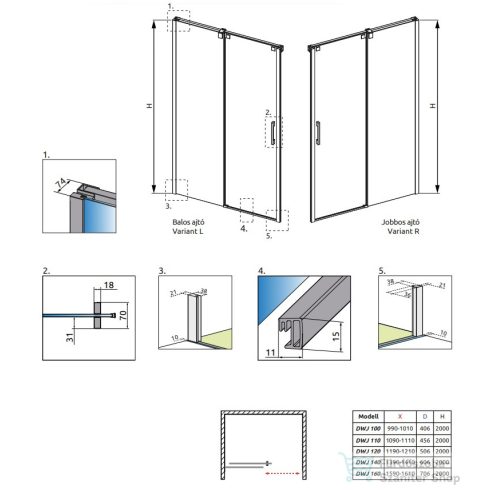Radaway Espera DWJ 120 balos zuhanyajtó 380595-01L+380212-01L