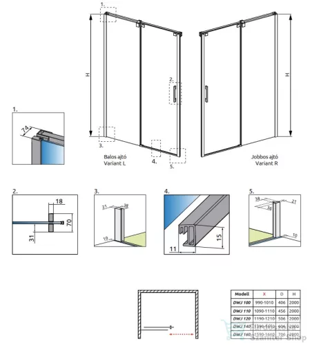 Radaway Espera DWJ 160 balos zuhanyajtó 380795-01L+380216-01L