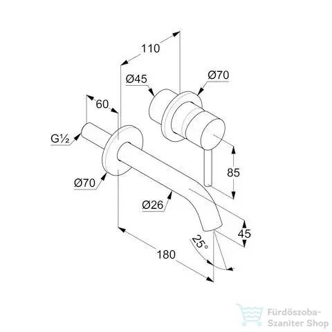 Kludi Bozz Fali mosdó csaptelep, 180 mm, leeresztő nélkül, szálcsiszolt arany 38244N076