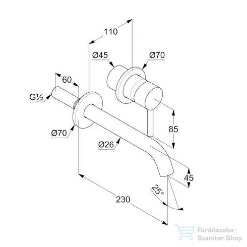 Kludi Bozz Fali mosdó csaptelep, 230 mm, leeresztő nélkül, szálcsiszolt arany 38245N076