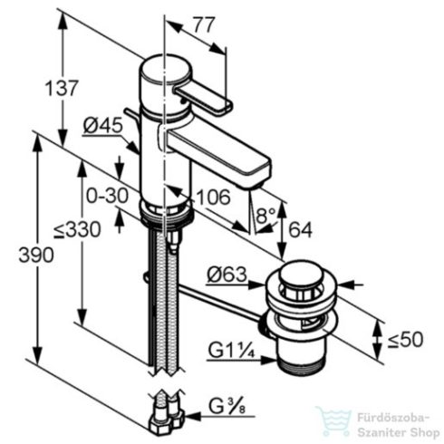 Kludi ZENTA mosdó csaptelep 65, automata leeresztővel, króm 382500575