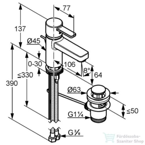 Kludi ZENTA mosdó csaptelep 65, automata leeresztővel, króm 382500575