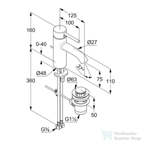 Kludi BOZZ egykaros mosdó csaptelep, közép állásban hidegvíz, automata leeresztővel, króm 382630576