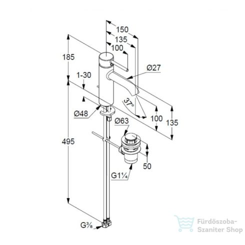 Kludi BOZZ mosdócsaptelep 100, leeresztővel, matt fekete 382933976