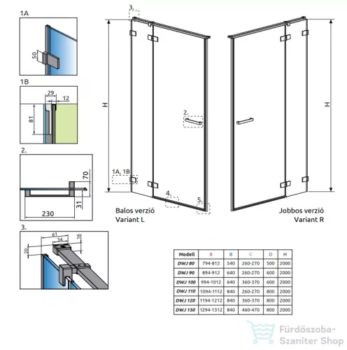 Radaway Euphoria DWJ 80cm-es balos zuhanyajtó 383512-01L+383212-01L