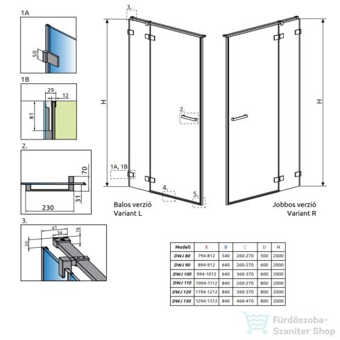 Radaway Euphoria DWJ 90cm-es balos zuhanyajtó 383612-01L+383212-01L
