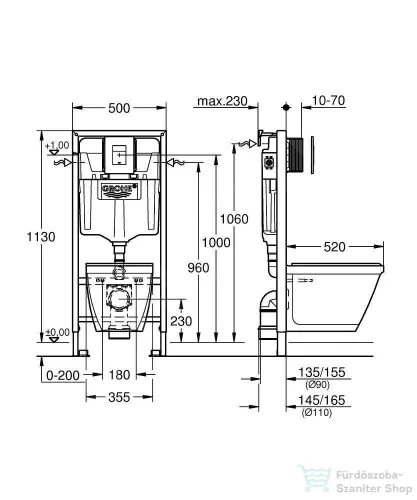 Grohe Solido falra szerelhető WC szett, Bau Ceramic WC soft close ülőkével, Skate Cosmopolitan króm nyomólappal 38528SET-KH