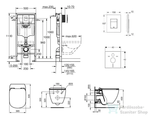 Grohe Rapid SL falra szerelhető WC szett, Ideal Standard Tesi Aquablade WC soft close ülőkével, Skate Cosmopolitan króm nyomólappal 38528SET-KU