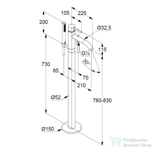 Kludi BOZZ szabadonálló kádtöltő csaptelep, matt fekete 385903976