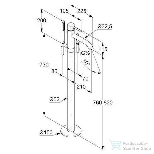 Kludi BOZZ szabadonálló kádtöltő csaptelep, szálcsiszolt arany 38590N076