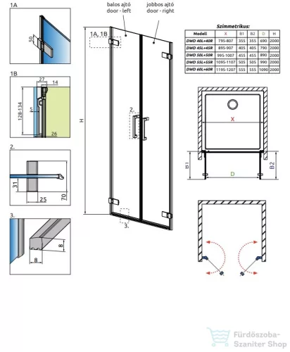 Radaway Arta DWD 80cm-es lengőajtó 386030-03-01L+386030-03-01R