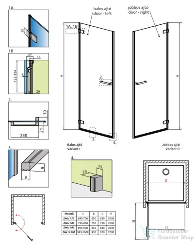 Radaway Arta DWJ I 90cm-es zuhanyajtó jobbos 386072-03-01R