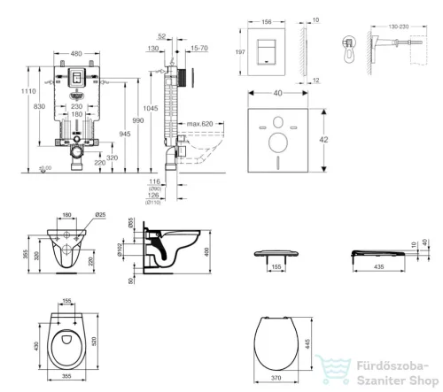 Grohe Uniset falra szerelhető WC szett, Ideal Standard Alpha WC soft close ülőkével, Skate Cosmopolitan króm nyomólappal 38643SET-KD