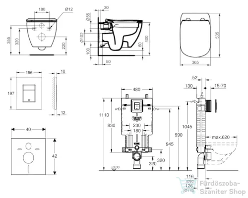 Grohe Uniset falra szerelhető WC szett, Ideal Standard Tesi Rimless WC soft close ülőkével, Skate Cosmopolitan króm nyomólappal 38643SET-KE