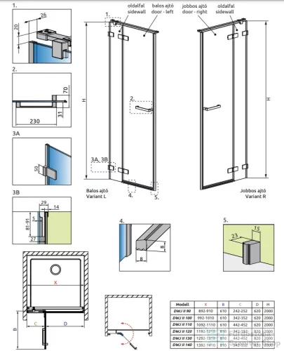 Radaway Arta DWJ II 120cm-es jobbos zuhanyajtó 386444-03-01R+386012-03-01R