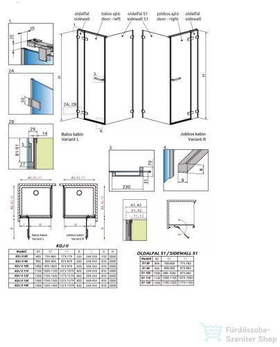 Radaway Arta KDJ II 90B zuhanykabin balos ajtó része, króm 386455-03-01L+1386040-03-01L
