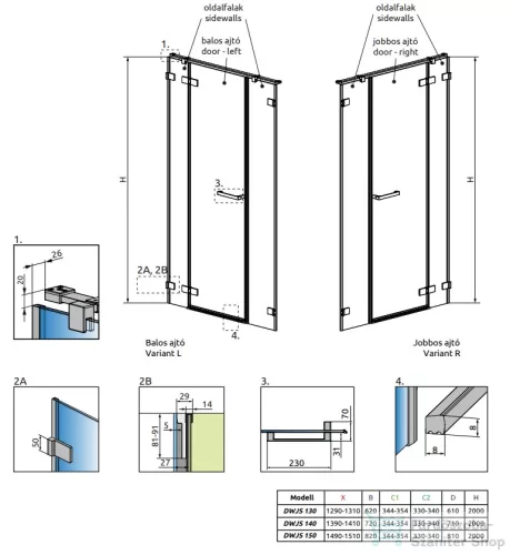 Radaway Arta DWJS 150cm-es balos zuhanyajtó 386457-03-01L+1386122-03-01L
