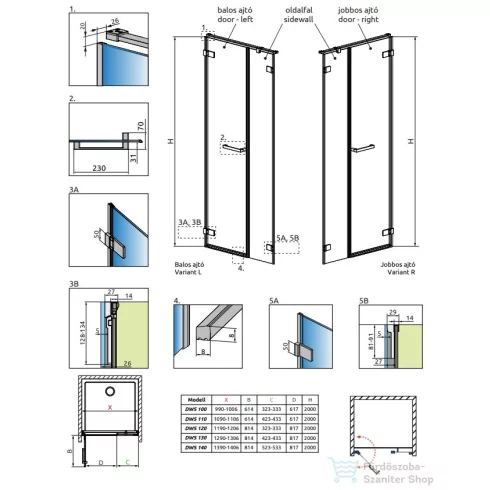 Radaway Arta DWS 140cm-es balos zuhanyajtó 386828-03-01L+386095-03-01L