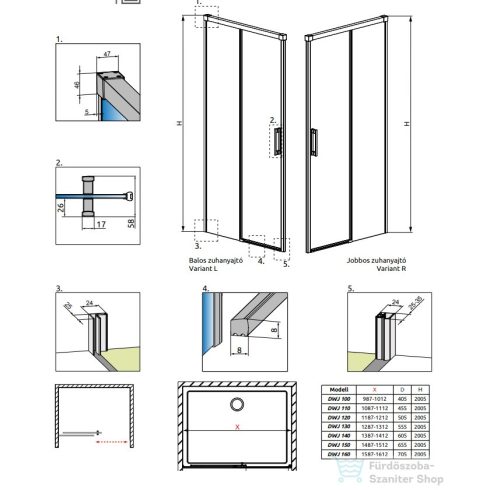 Radaway Idea DWJ Black 120 tolóajtó balos 387016-54-01L
