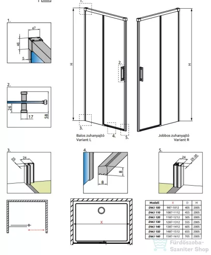 Radaway Idea DWJ Black 130 tolóajtó jobbos 387017-54-01R