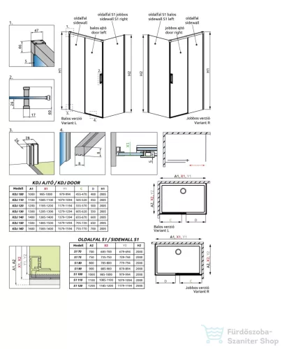 Radaway Idea KDJ 140B zuhanykabin balos ajtó része, szálcsiszolt réz 387044-93-01L