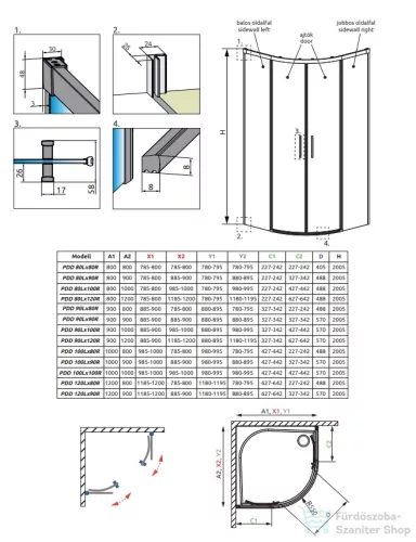 Radaway Idea 6 PDD 100x100 íves zuhanykabin, szálcsiszolt króm profil 387139-01-01+387142-91-01