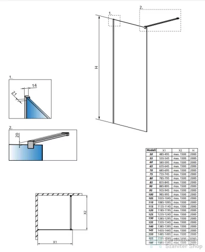 Radaway Modo New II 85 zuhanyfal (389085-01-01)