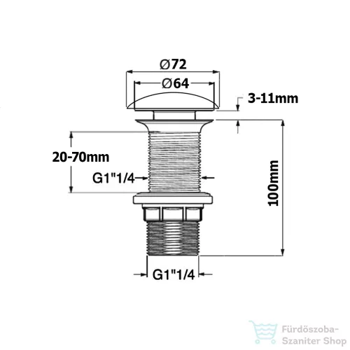 Sapho ISVEA klik-klak mosdólefolyó, 5/4“, 20-70mm, matt fekete kerámia fedéllel (38TP0163I)