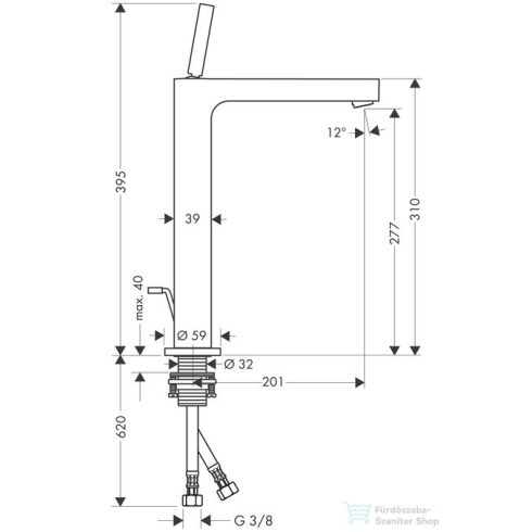 Hansgrohe AXOR CITTERIO 280 magasított mosdó csaptelep automata leeresztővel,szálcsiszolt fekete króm 39020340
