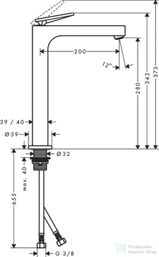Hansgrohe AXOR CITTERIO 280 magasított mosdócsaptelep nem zárható leeresztővel,polírozott fekete króm 39021330